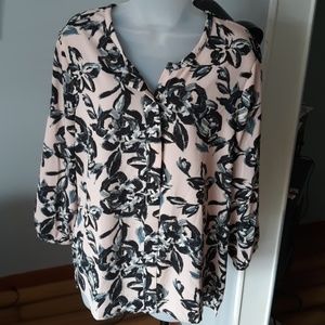 C & E Watercolor Floral Blouse L